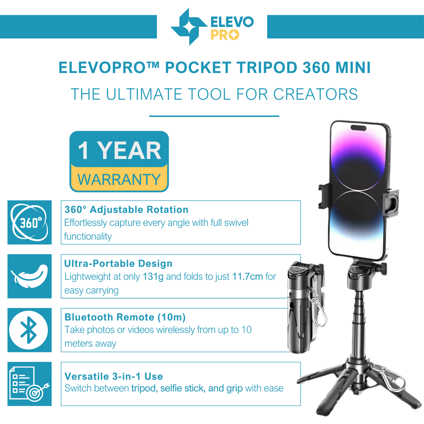 Elevopro™ Pocket Tripod Mini 360