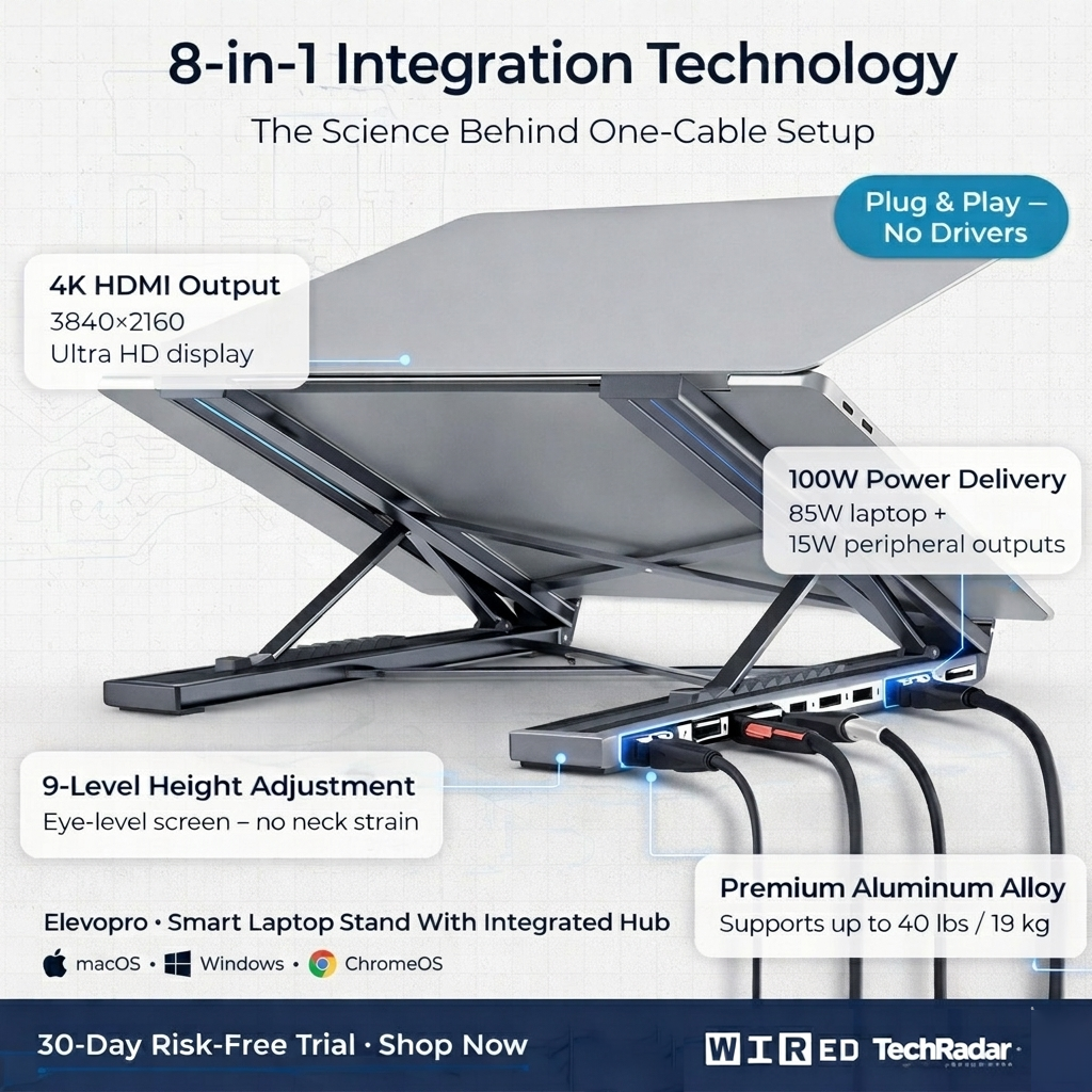 Elevopro™ Smart Laptop Stand With Integrated Hub