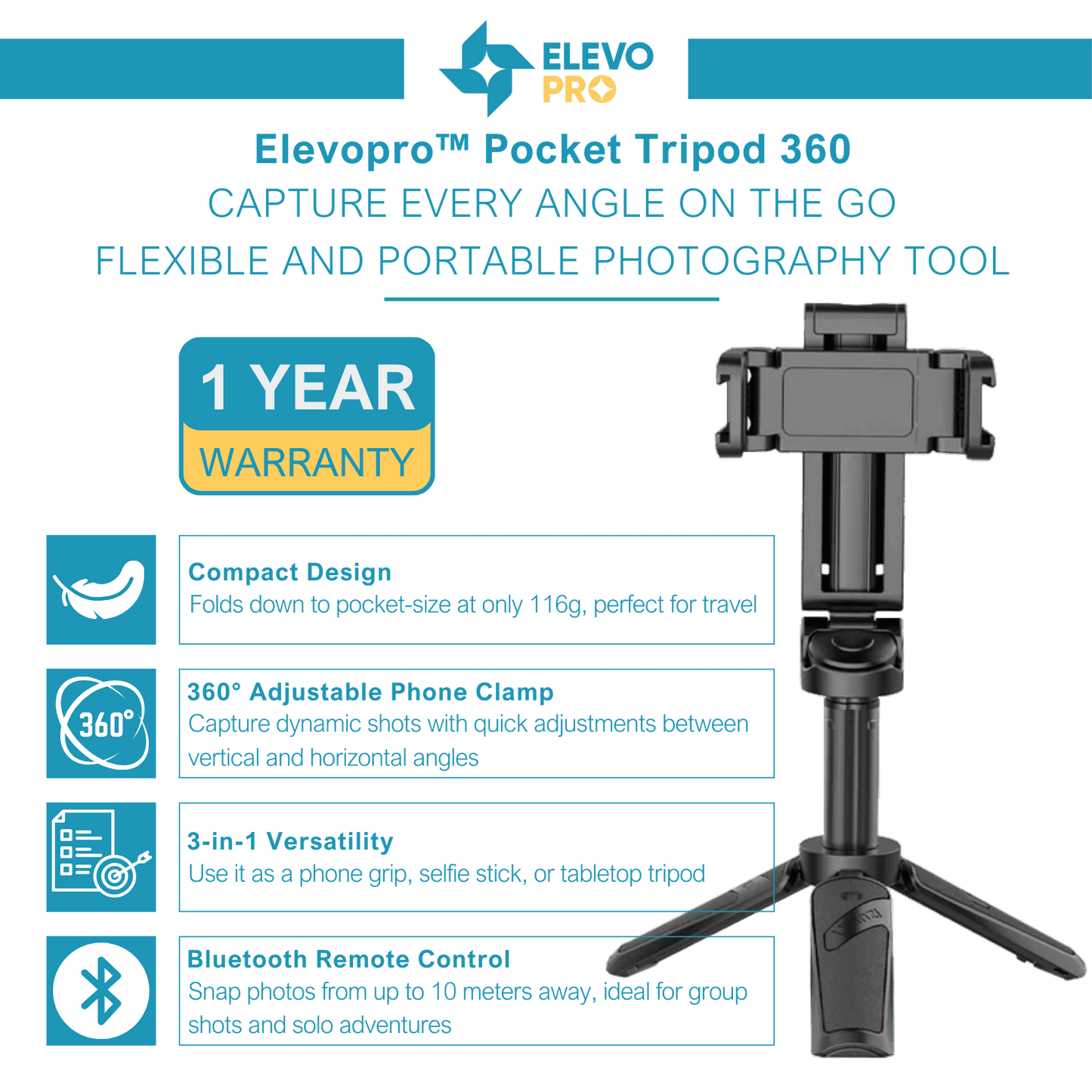 Elevopro™ Pocket Tripod 360 (remote only)