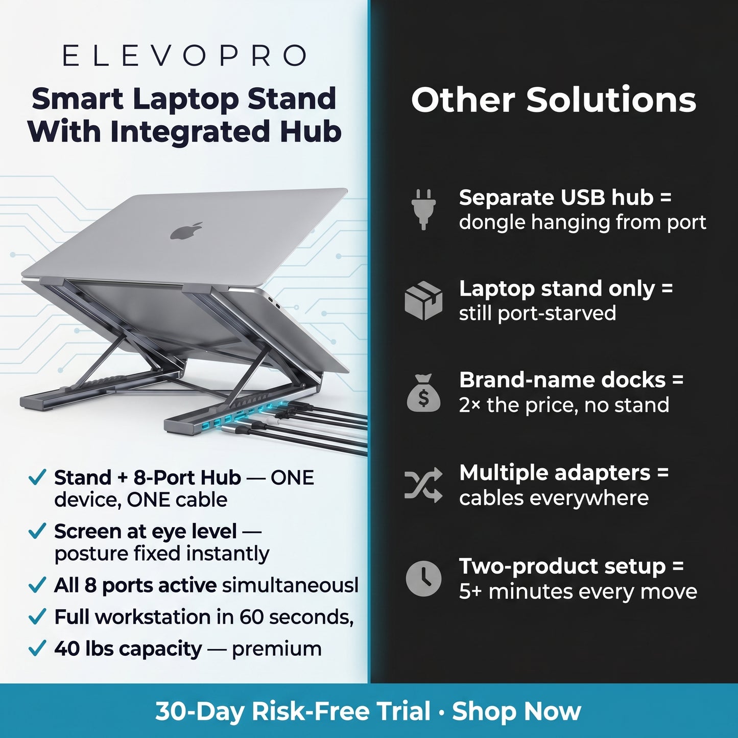 Elevopro™ Smart Laptop Stand With Integrated Hub